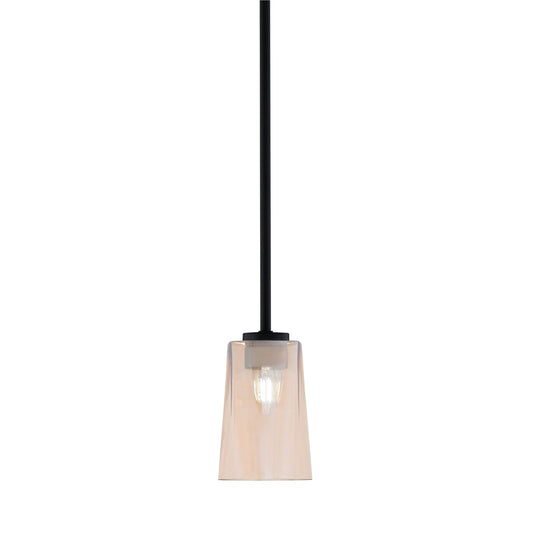 Toltec Atlas 5in 1-Light Mini Pendant | Modern Matte Black and Amber Gradient Glass | Kitchen Island & Dining Room | Model 4501-MB-263