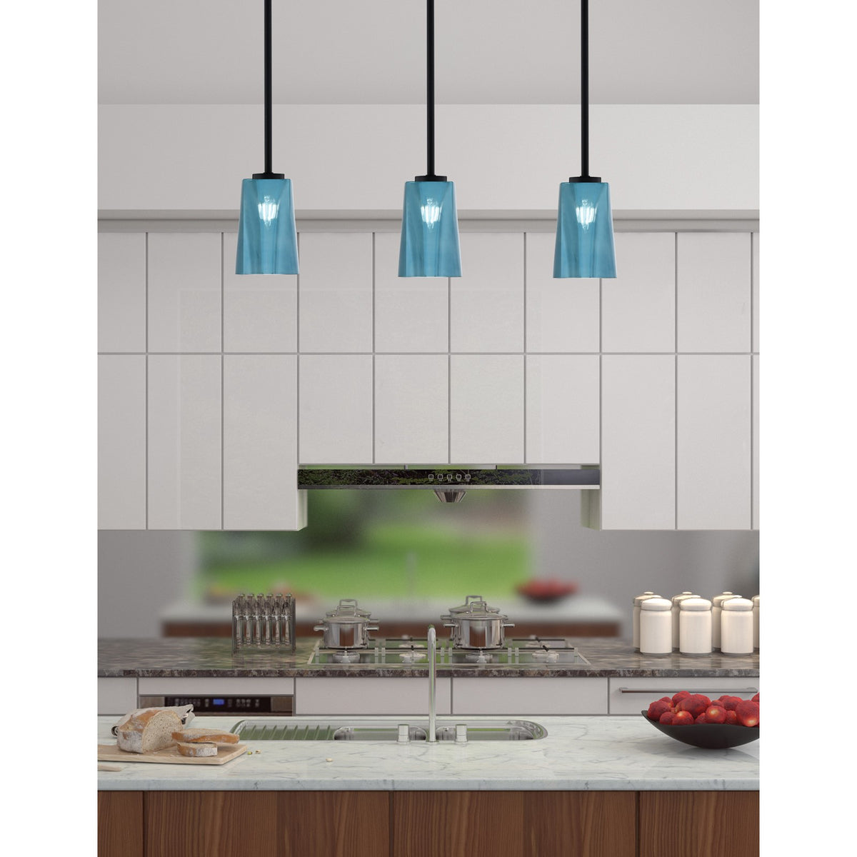 Toltec Atlas 5in 1-Light Mini Pendant | Modern Matte Black and Blue Gradient Glass | Kitchen Island & Dining Room | Model 4501-MB-265