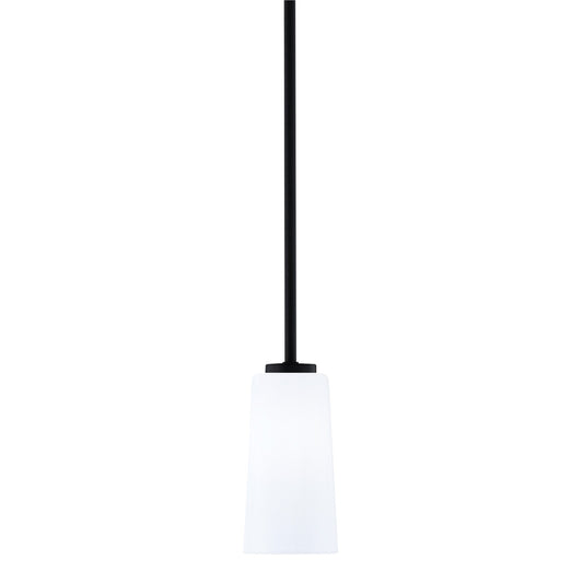 Toltec Atlas 5in 1-Light Mini Pendant | Modern Matte Black and White Opal Glass | Kitchen Island & Dining Room | 5 x 5 x 10 in | Model 4501-MB-291