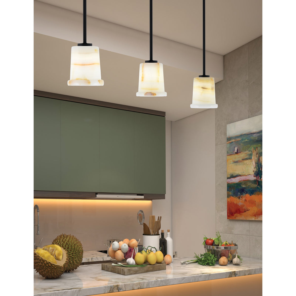 Toltec Atlas 5in 1-Light Mini Pendant | Matte Black and Natural Stone Glass | Kitchen Island & Dining Room | 5 x 6 in | Model 4501-MB-4128