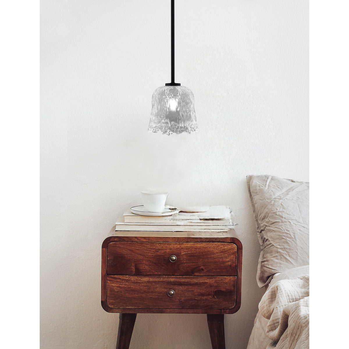 Toltec Atlas 7in 1-Light Mini Pendant | Modern Matte Black and Clear Lava Glass | Kitchen Island & Dining Room | 7 x 7 x 7 in | Model 4501-MB-4230