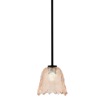 Toltec Atlas 7in 1-Light Mini Pendant | Matte Black and Amber Lava Glass | Kitchen Island & Dining Room | 7 x 7 in | Model 4501-MB-4233