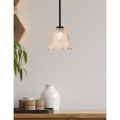 Toltec Atlas 7in 1-Light Mini Pendant | Matte Black and Amber Lava Glass | Kitchen Island & Dining Room | 7 x 7 in | Model 4501-MB-4233