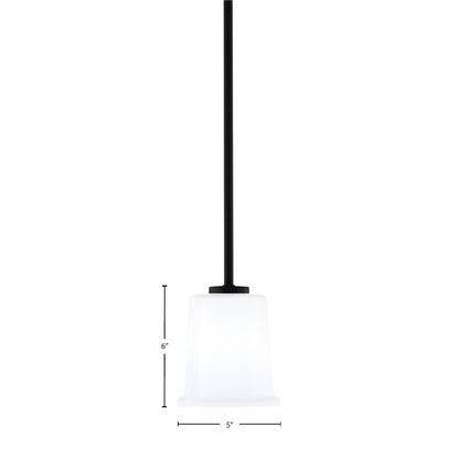 Toltec Atlas 5in 1-Light Mini Pendant | Modern Matte Black and White Opal Glass | Kitchen Island & Dining Room | 5 x 6 in | Model 4501-MB-5031