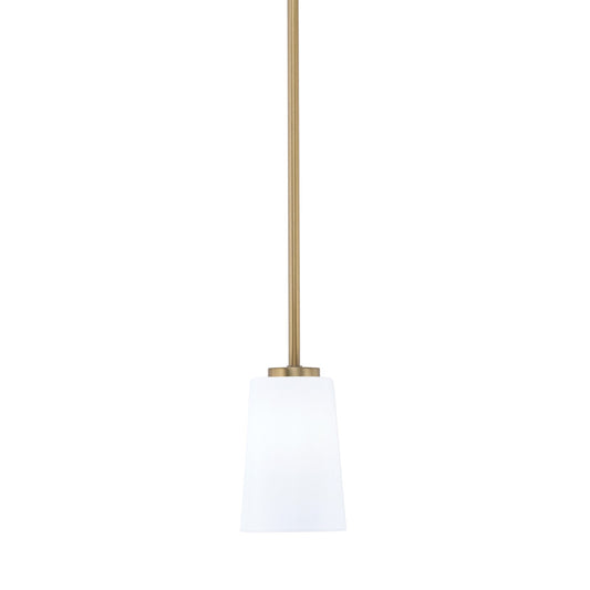Toltec Atlas 4.5in 1-Light Mini Pendant | New Age Brass and White Opal Glass | Kitchen Island & Dining Room | 4.5 x 6.75 in | Model 4501-NAB-261