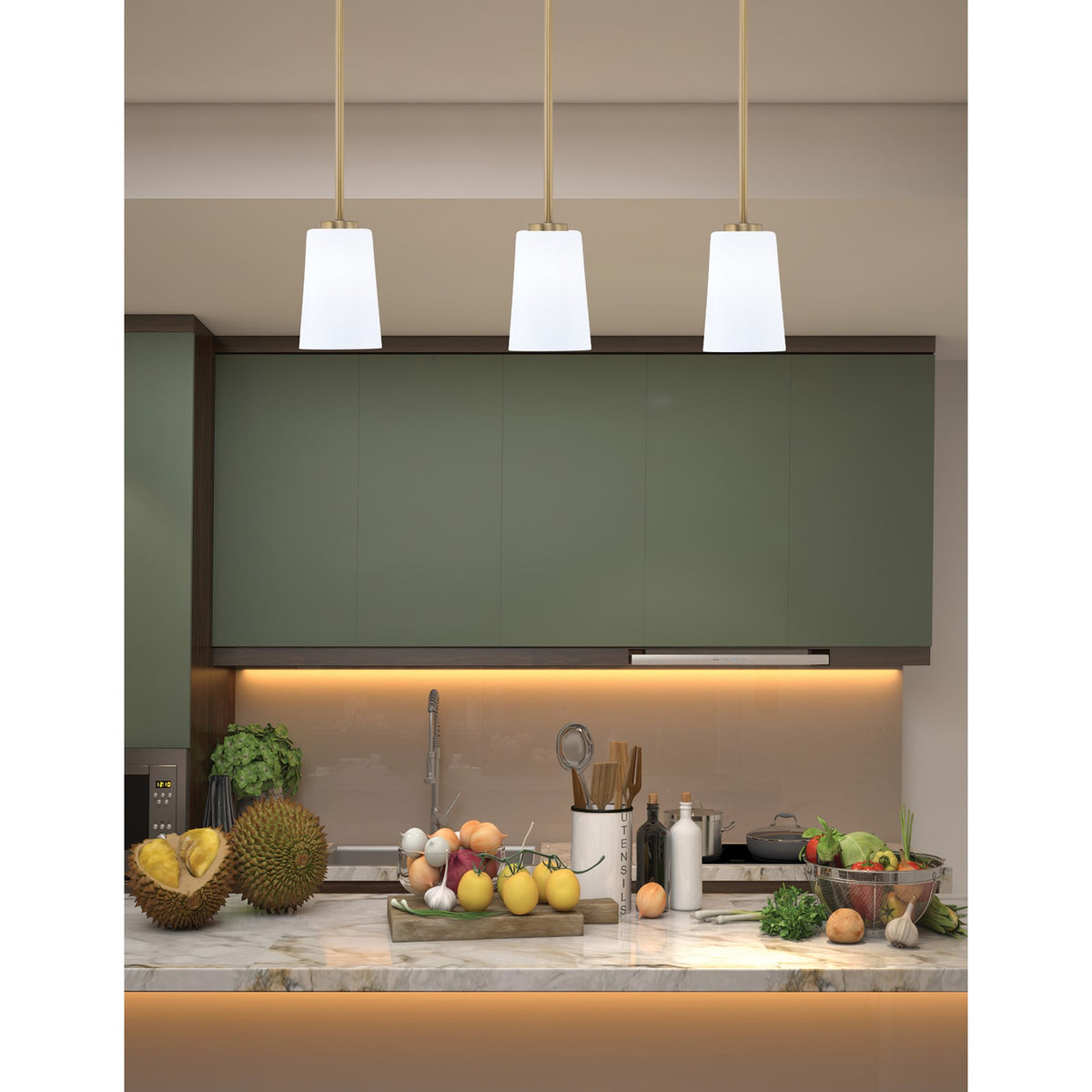 Toltec Atlas 4.5in 1-Light Mini Pendant | New Age Brass and White Opal Glass | Kitchen Island & Dining Room | 4.5 x 6.75 in | Model 4501-NAB-261