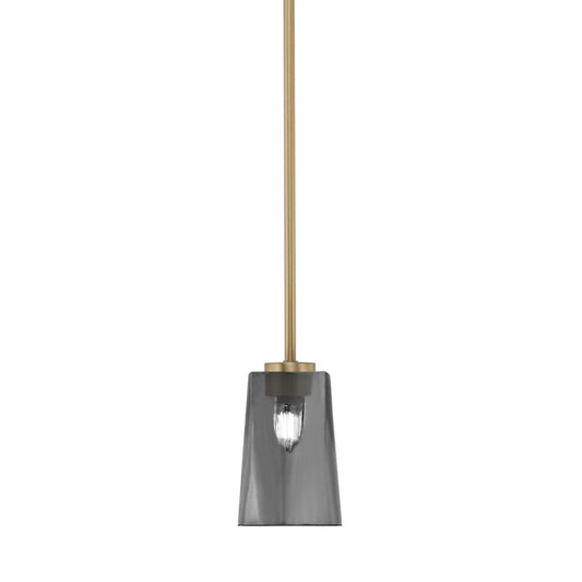 Toltec Atlas 4.5in 1-Light Mini Pendant | New Age Brass and Smoke Bubble Glass | Kitchen Island & Dining Room | 4.5 x 6.75 in | Model 4501-NAB-262
