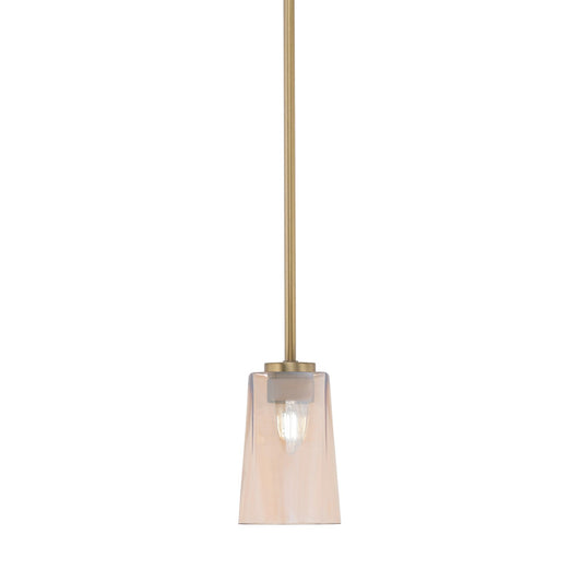 Toltec Atlas 4.5in 1-Light Mini Pendant | New Age Brass and Amber Gradient Glass | Kitchen Island & Dining Room | 4.5 x 6.75 in | Model 4501-NAB-263