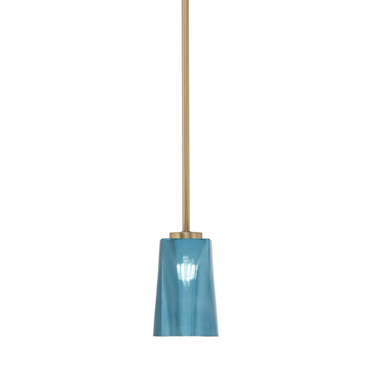 Toltec Atlas 4.5in 1-Light Mini Pendant | New Age Brass and Blue Gradient Glass | Kitchen Island & Dining Room | 4.5 x 6.75 in | Model 4501-NAB-265