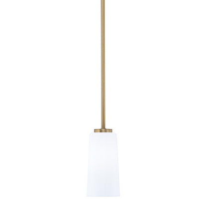 Toltec Atlas 5in 1-Light Mini Pendant | New Age Brass and White Opal Glass | Kitchen Island & Dining Room | 5 x 10 in | Model 4501-NAB-291