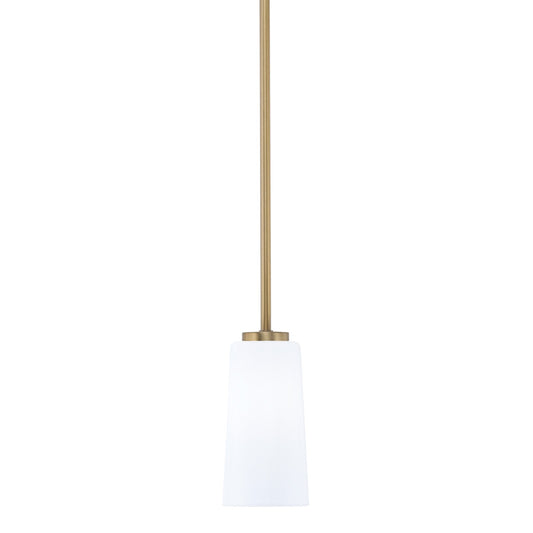 Toltec Atlas 5in 1-Light Mini Pendant | New Age Brass and White Opal Glass | Kitchen Island & Dining Room | 5 x 10 in | Model 4501-NAB-291