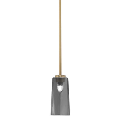 Toltec Atlas 5in 1-Light Mini Pendant | New Age Brass and Smoke Bubble Glass | Kitchen Island & Dining Room | 5 x 10 in | Model 4501-NAB-292