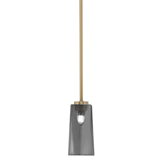Toltec Atlas 5in 1-Light Mini Pendant | New Age Brass and Smoke Bubble Glass | Kitchen Island & Dining Room | 5 x 10 in | Model 4501-NAB-292