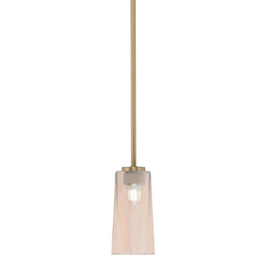 Toltec Atlas 5in 1-Light Mini Pendant | New Age Brass and Amber Gradient Glass | Kitchen Island & Dining Room | 5 x 10 in | Model 4501-NAB-293