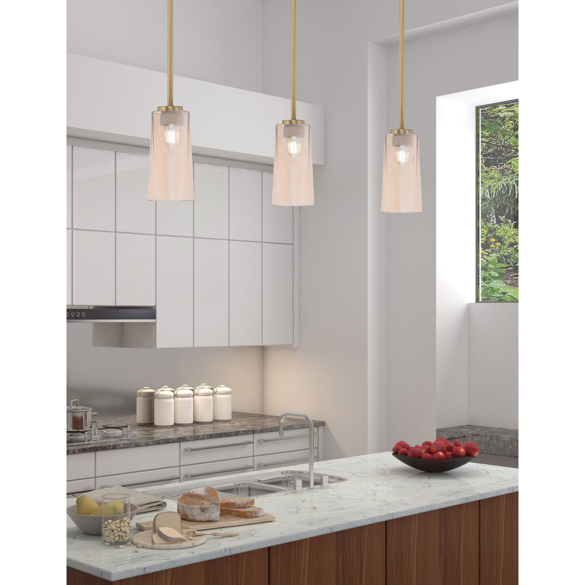 Toltec Atlas 5in 1-Light Mini Pendant | New Age Brass and Amber Gradient Glass | Kitchen Island & Dining Room | 5 x 10 in | Model 4501-NAB-293