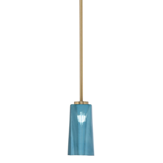 Toltec Atlas 5in 1-Light Mini Pendant | New Age Brass and Blue Gradient Glass | Kitchen Island & Dining Room | 5 x 10 in | Model 4501-NAB-295