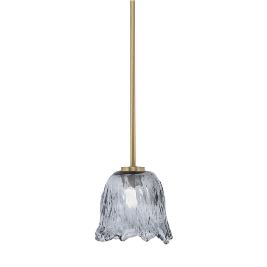 Toltec Atlas 7in 1-Light Mini Pendant | New Age Brass and Smoke Lava Glass | Kitchen Island & Dining Room | 7 x 7 x 7 in | Model 4501-NAB-4232