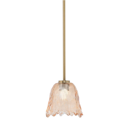 Toltec Atlas 7in 1-Light Mini Pendant | New Age Brass and Amber Lava Glass | Kitchen Island & Dining Room | 7 x 7 x 7 in | Model 4501-NAB-4233