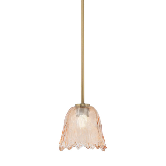 Toltec Atlas 7in 1-Light Mini Pendant | New Age Brass and Amber Lava Glass | Kitchen Island & Dining Room | 7 x 7 x 7 in | Model 4501-NAB-4233