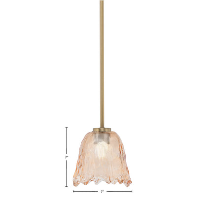 Toltec Atlas 7in 1-Light Mini Pendant | New Age Brass and Amber Lava Glass | Kitchen Island & Dining Room | 7 x 7 x 7 in | Model 4501-NAB-4233