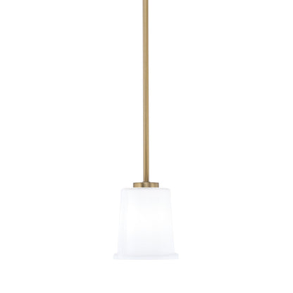 Toltec Atlas 5in 1-Light Mini Pendant | New Age Brass and White Opal Glass | Kitchen Island & Dining Room | 5 x 6 in | Model 4501-NAB-5031