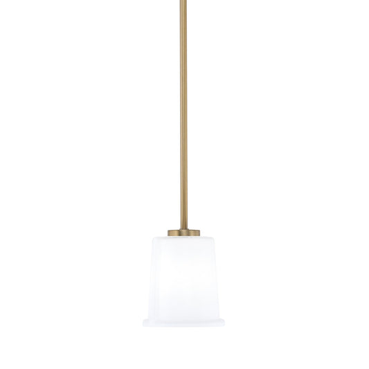 Toltec Atlas 5in 1-Light Mini Pendant | New Age Brass and White Opal Glass | Kitchen Island & Dining Room | 5 x 6 in | Model 4501-NAB-5031