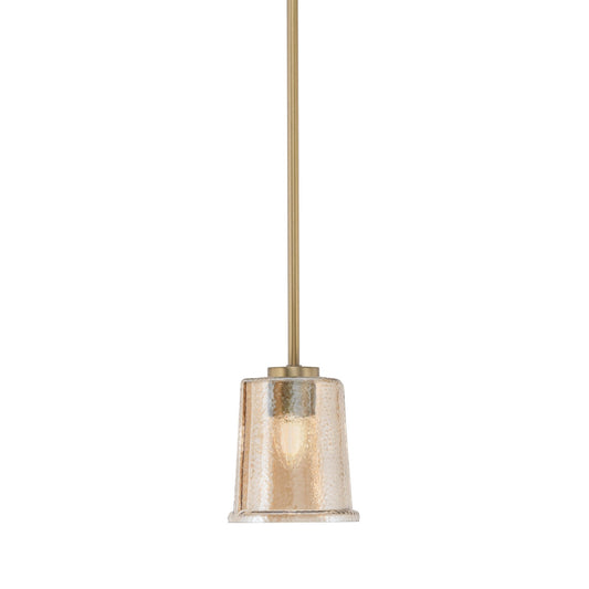 Toltec Atlas 5in 1-Light Mini Pendant | New Age Brass and Amber Bubble Glass | Kitchen Island & Dining Room | 5 x 5 x 6 in | Model 4501-NAB-5033