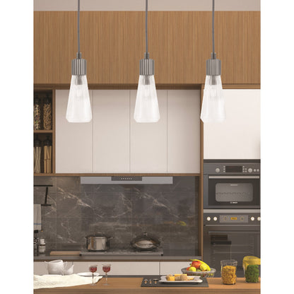 Toltec Everleigh 4in 1-Light Mini Pendant | Industrial Graphite and Clear Ribbed Glass | Kitchen Island & Bar | 4 x 10 in | Model 4802-GP-880