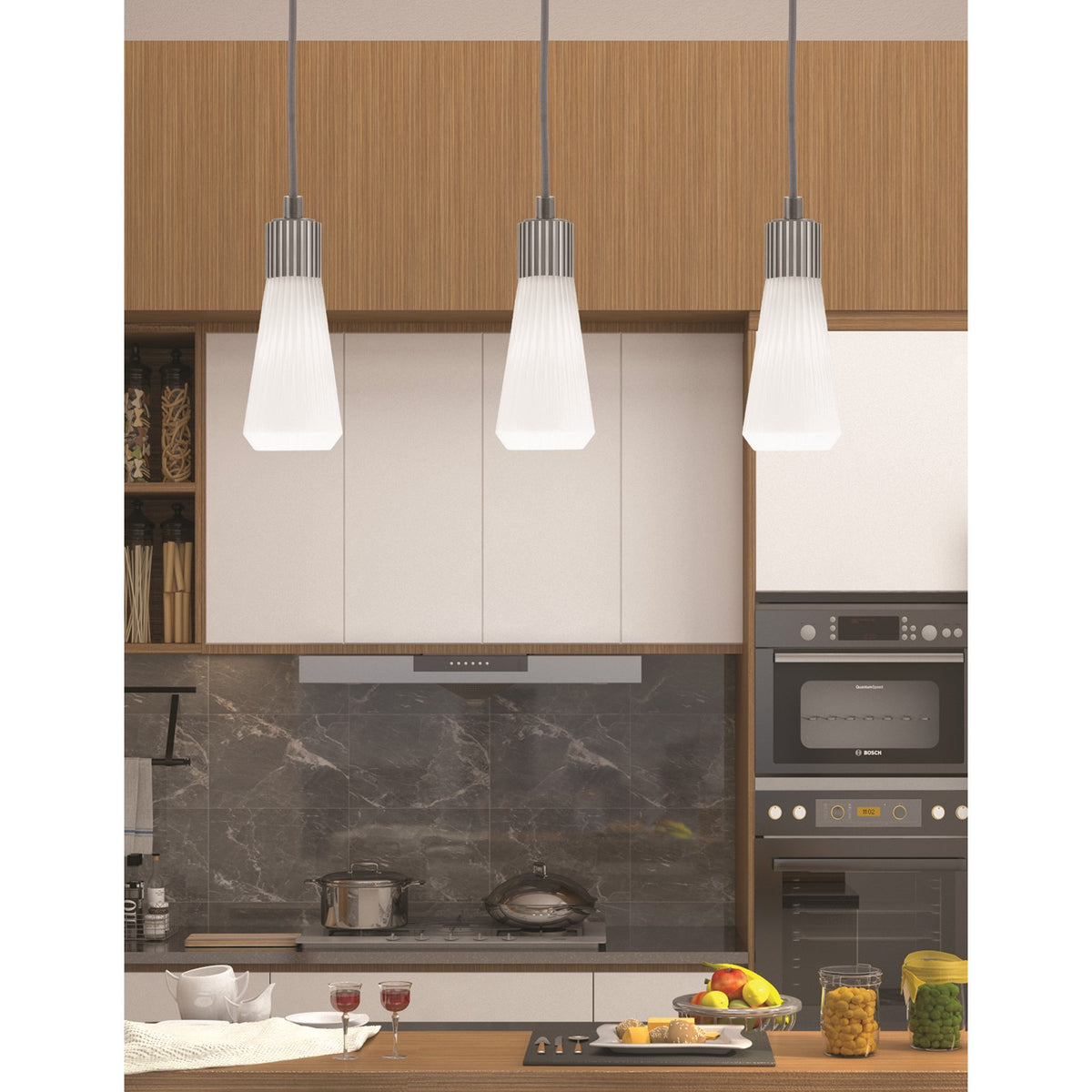 Toltec Everleigh 4in 1-Light Mini Pendant | Industrial Graphite and White Opal Ribbed Glass | Kitchen Island & Entryway | 4 x 10 in | Model 4802-GP-881