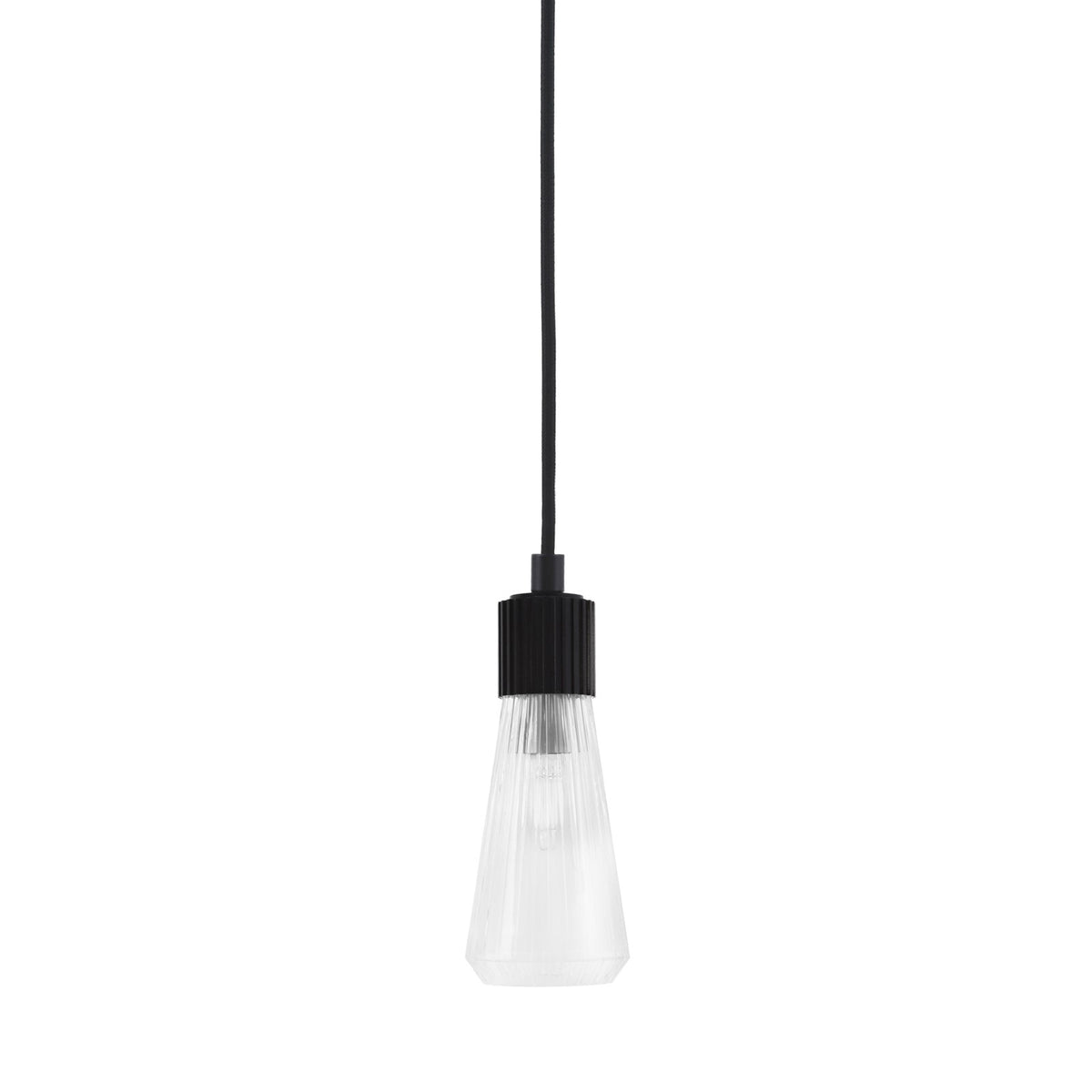 Toltec Everleigh 4in 1-Light Mini Pendant | Industrial Matte Black Steel and Clear Ribbed Glass | Kitchen Island & Dining Room | 4 x 10 in | Model 4802-MB-880