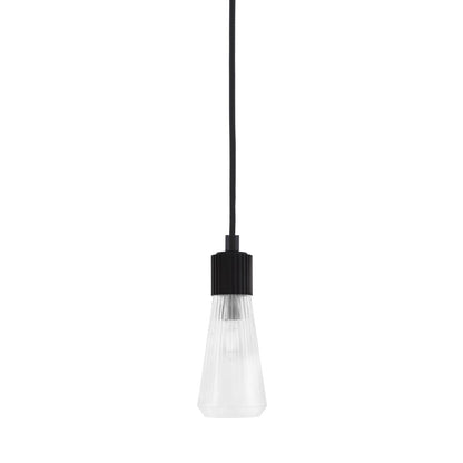 Toltec Everleigh 4in 1-Light Mini Pendant | Industrial Matte Black Steel and Clear Ribbed Glass | Kitchen Island & Dining Room | 4 x 10 in | Model 4802-MB-880
