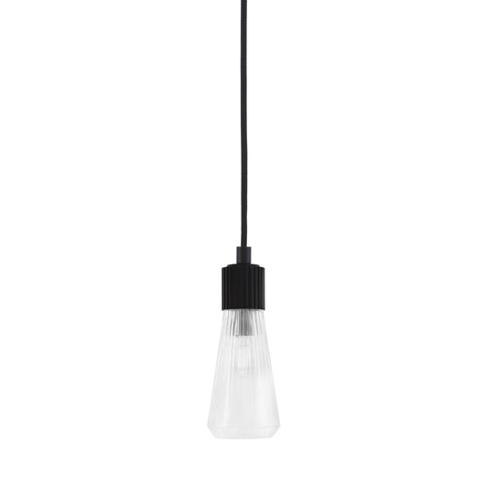 Toltec Everleigh 4in 1-Light Mini Pendant | Industrial Matte Black Steel and Clear Ribbed Glass | Kitchen Island & Dining Room | 4 x 10 in | Model 4802-MB-880