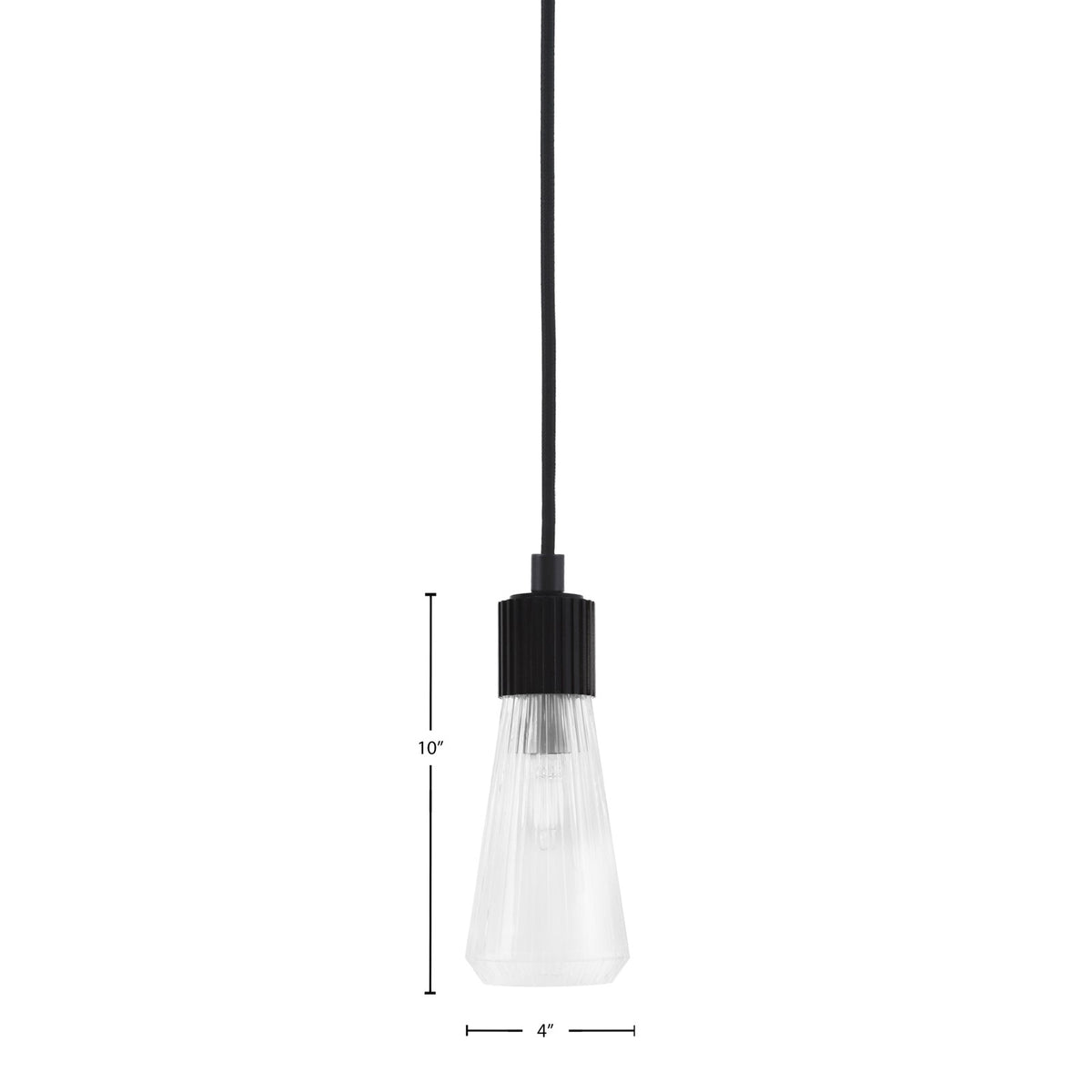 Toltec Everleigh 4in 1-Light Mini Pendant | Industrial Matte Black Steel and Clear Ribbed Glass | Kitchen Island & Dining Room | 4 x 10 in | Model 4802-MB-880