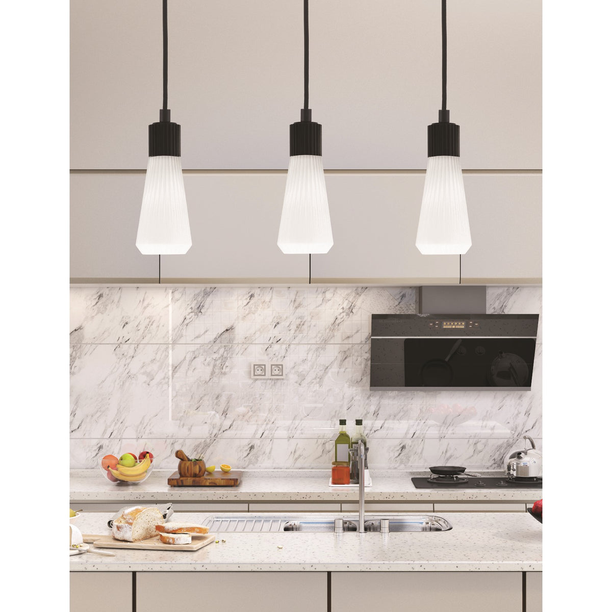Toltec Everleigh 4in 1-Light Mini Pendant | Industrial Matte Black Steel and White Opal Ribbed Glass | Kitchen Island & Dining Room | 4 x 10 in | Model 4802-MB-881