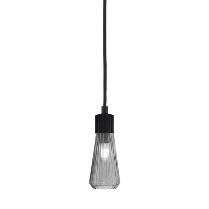 Toltec Everleigh 4in 1-Light Mini Pendant | Industrial Matte Black Steel and Smoke Ribbed Glass | Kitchen Island & Dining Room | 4 x 10 in | Model 4802-MB-882