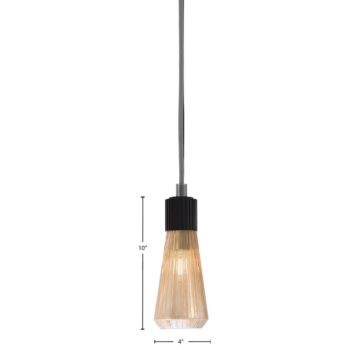 Toltec Everleigh 4in 1-Light Mini Pendant | Industrial Matte Black Steel and Amber Ribbed Glass | Kitchen Island & Dining Room | 4 x 10 in | Model 4802-MB-883