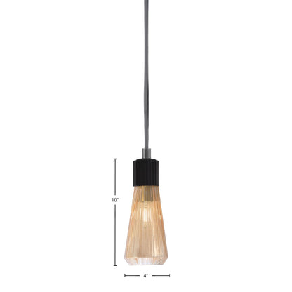Toltec Everleigh 4in 1-Light Mini Pendant | Industrial Matte Black Steel and Amber Ribbed Glass | Kitchen Island & Dining Room | 4 x 10 in | Model 4802-MB-883