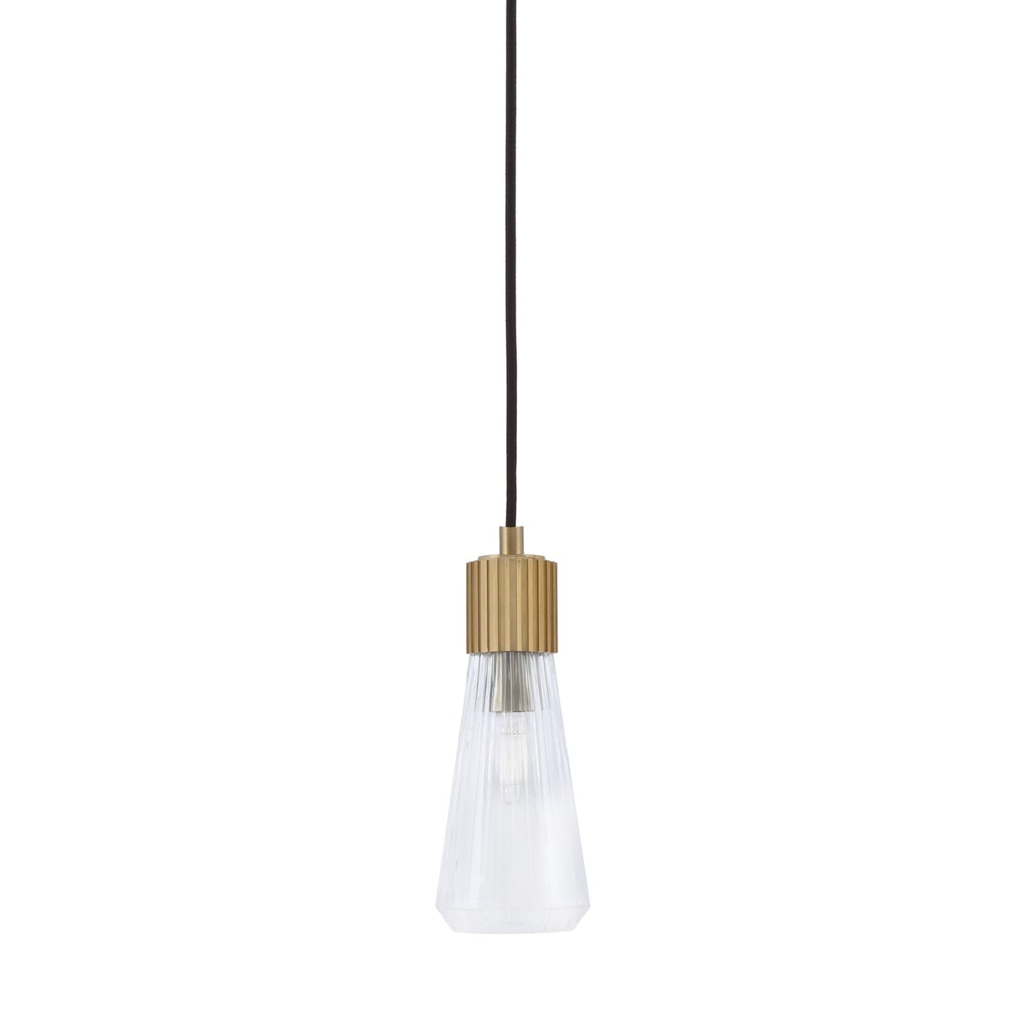 Toltec Everleigh 4in 1-Light Mini Pendant | Contemporary New Age Brass and Clear Ribbed Glass | Kitchen Island & Dining Room | 4 x 10 in | Model 4802-NAB-880