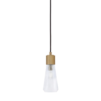 Toltec Everleigh 4in 1-Light Mini Pendant | Contemporary New Age Brass and Clear Ribbed Glass | Kitchen Island & Dining Room | 4 x 10 in | Model 4802-NAB-880