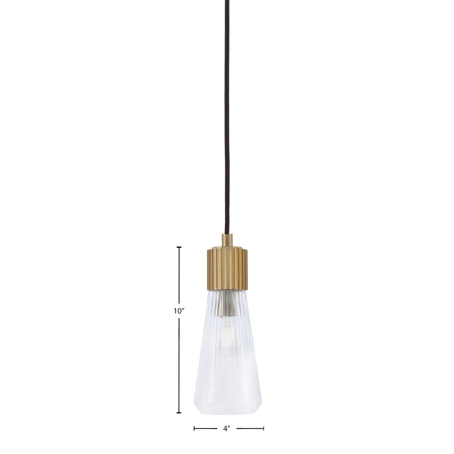 Toltec Everleigh 4in 1-Light Mini Pendant | Contemporary New Age Brass and Clear Ribbed Glass | Kitchen Island & Dining Room | 4 x 10 in | Model 4802-NAB-880