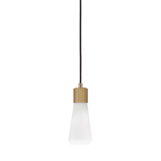 Toltec Everleigh 4in 1-Light Mini Pendant | Contemporary New Age Brass and White Opal Ribbed Glass | Kitchen Island & Dining Room | 4 x 10 in | Model 4802-NAB-881