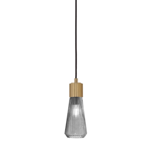 Toltec Everleigh 4in 1-Light Mini Pendant | Contemporary New Age Brass and Smoke Ribbed Glass | Kitchen Island & Dining Room | 4 x 10 in | Model 4802-NAB-882