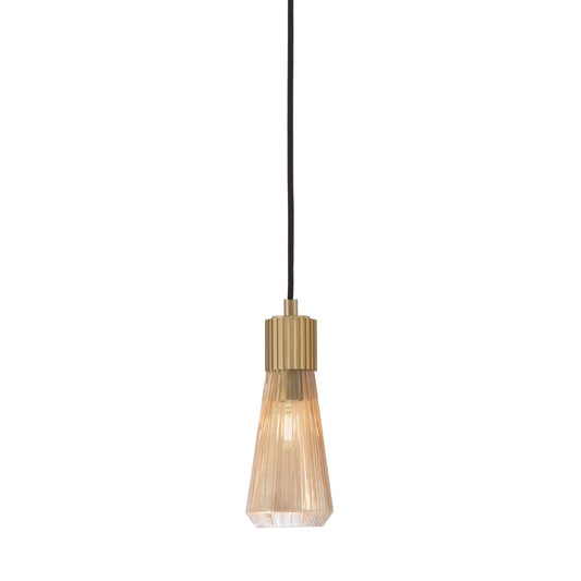 Toltec Everleigh 4in 1-Light Mini Pendant | Contemporary New Age Brass and Amber Ribbed Glass | Kitchen Island & Dining Room | 4 x 10 in | Model 4802-NAB-883