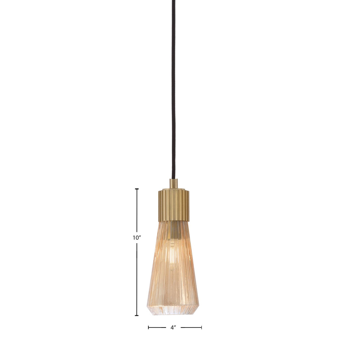 Toltec Everleigh 4in 1-Light Mini Pendant | Contemporary New Age Brass and Amber Ribbed Glass | Kitchen Island & Dining Room | 4 x 10 in | Model 4802-NAB-883