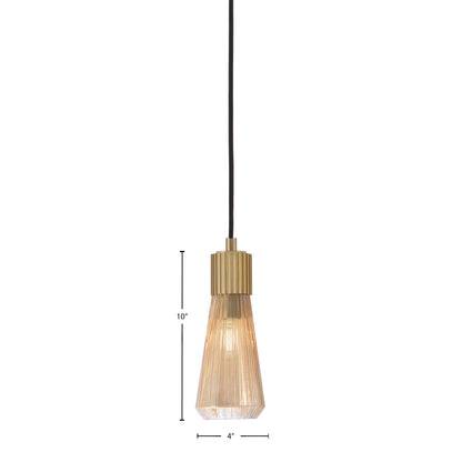 Toltec Everleigh 4in 1-Light Mini Pendant | Contemporary New Age Brass and Amber Ribbed Glass | Kitchen Island & Dining Room | 4 x 10 in | Model 4802-NAB-883