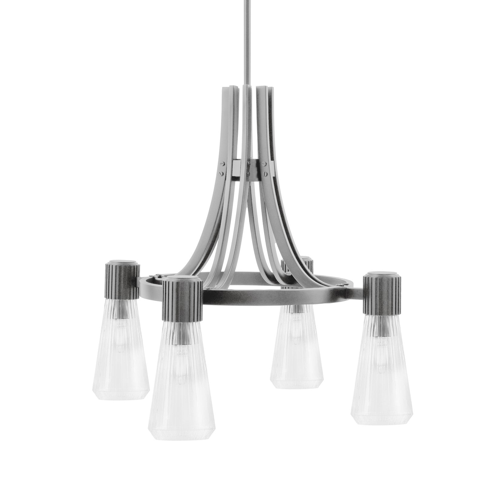 Toltec Everleigh 24in 4-Light Chandelier | Graphite Steel and Clear Ribbed Glass | Dining Room & Kitchen Island | 24 x 23 in | Model 4814-GP-880