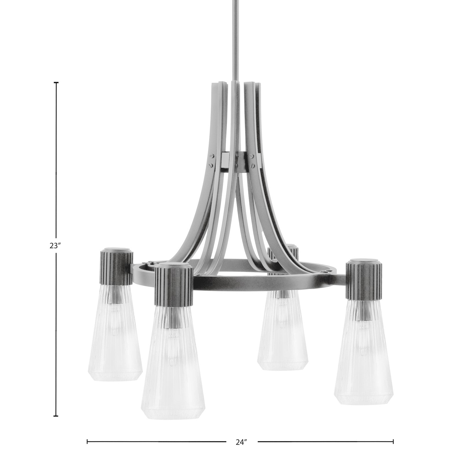 Toltec Everleigh 24in 4-Light Chandelier | Graphite Steel and Clear Ribbed Glass | Dining Room & Kitchen Island | 24 x 23 in | Model 4814-GP-880