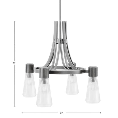 Toltec Everleigh 24in 4-Light Chandelier | Graphite Steel and Clear Ribbed Glass | Dining Room & Kitchen Island | 24 x 23 in | Model 4814-GP-880