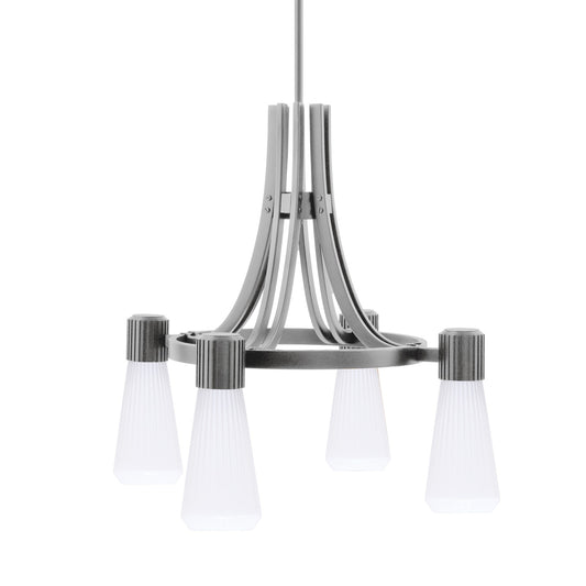 Toltec Everleigh 24in 4-Light Chandelier | Graphite Steel and White Opal Ribbed Glass | Dining Room & Kitchen Island | 24 x 23 in | Model 4814-GP-881