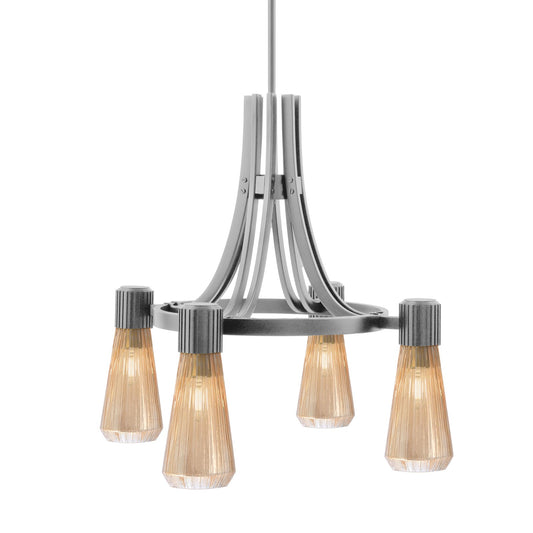 Toltec Everleigh 24in 4-Light Chandelier | Graphite Steel and Amber Ribbed Glass | Dining Room & Kitchen Island | 24 x 23 in | Model 4814-GP-883